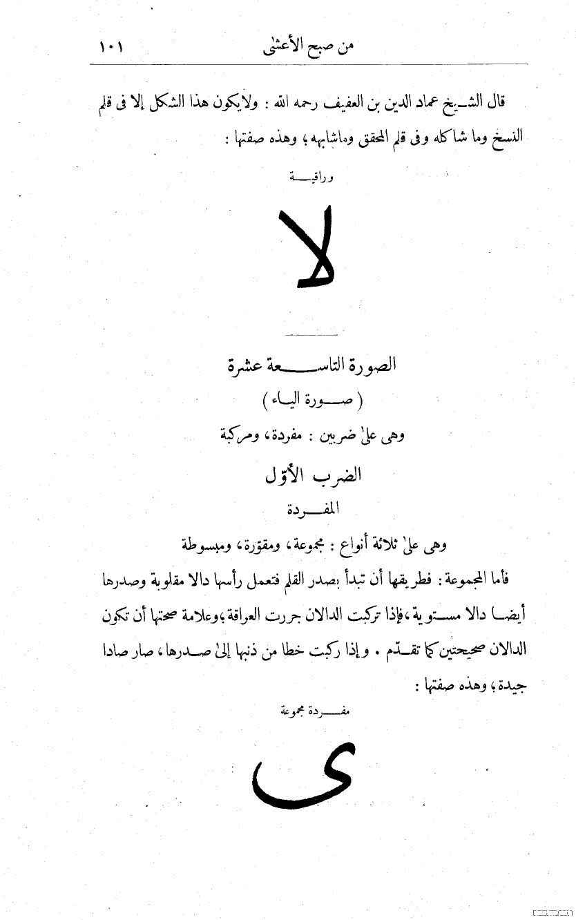 ما يحتاجه الكاتب من الخط العربي- صُبح الأعشى