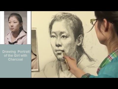 Drawing Portrait of The Girl with Charcoal
