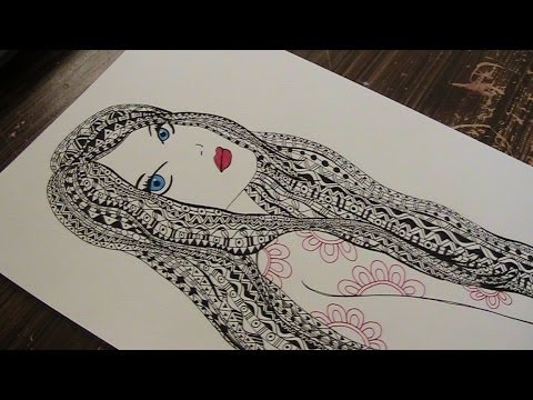 zentangle - zentangle drawing with pattern - doodle girl