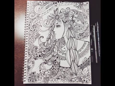 zentangle inspired woman doodle - flowers